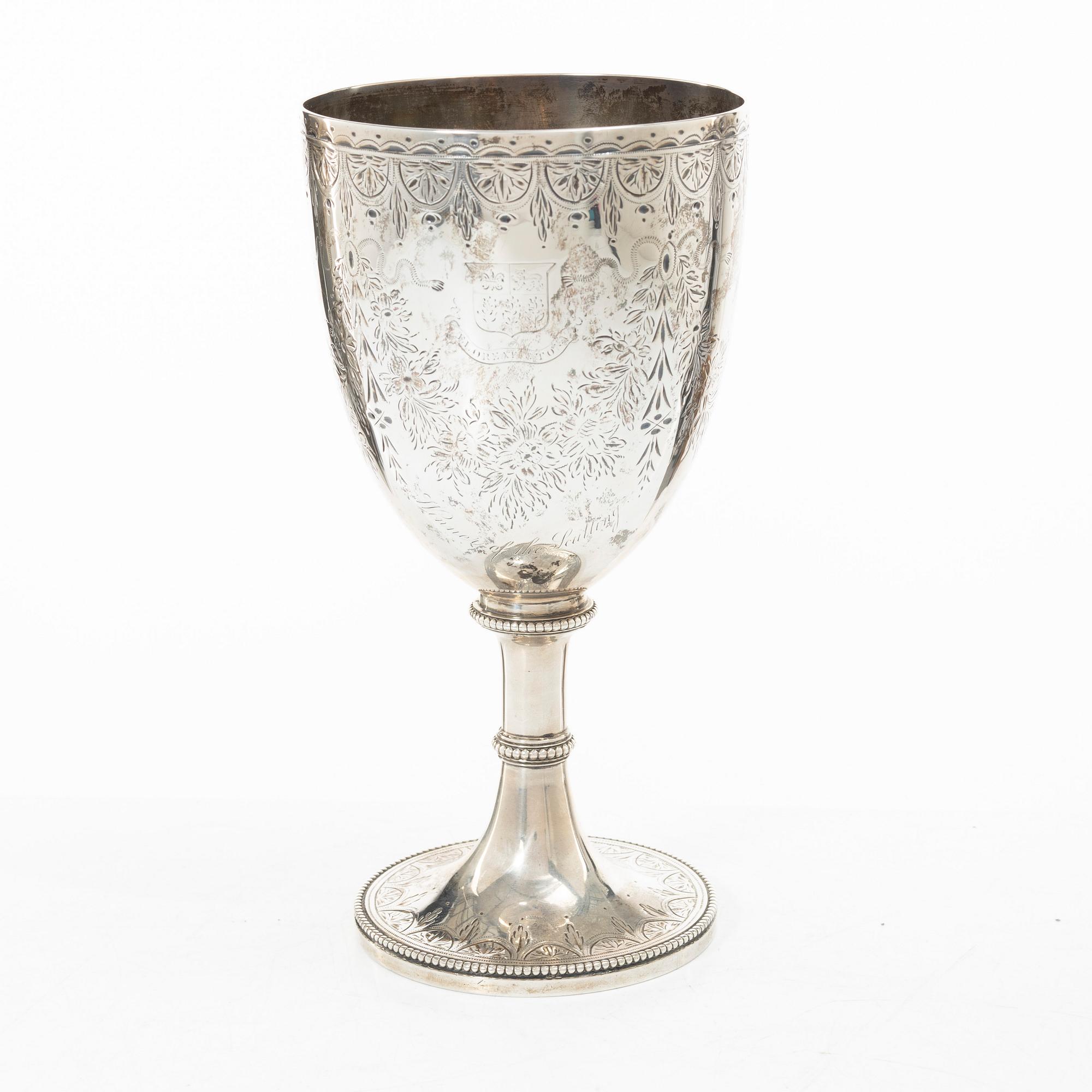 A British silver prize cup, mark of William Stocker, London, 1861.