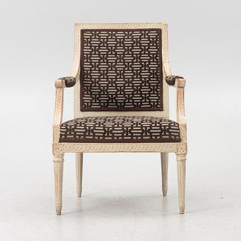 A Gustavian open armchair, Stockholm, late 18th century.