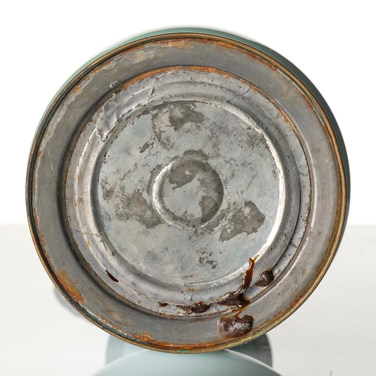 A celadon vase made into a lamp, circa 1900.