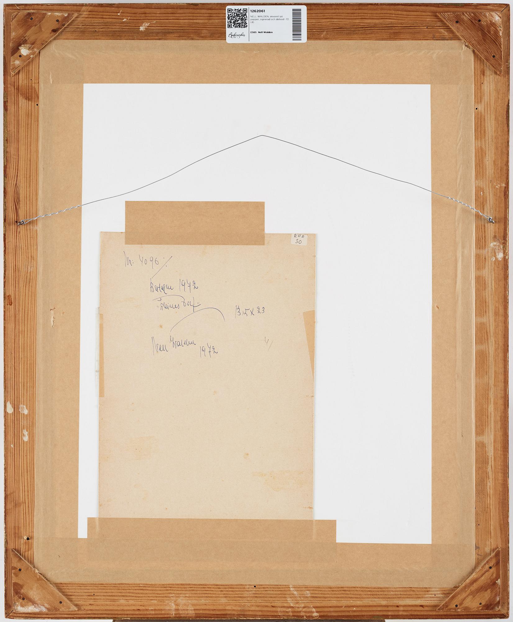 Nell Walden, watercolour on paper, signed and dated-72.