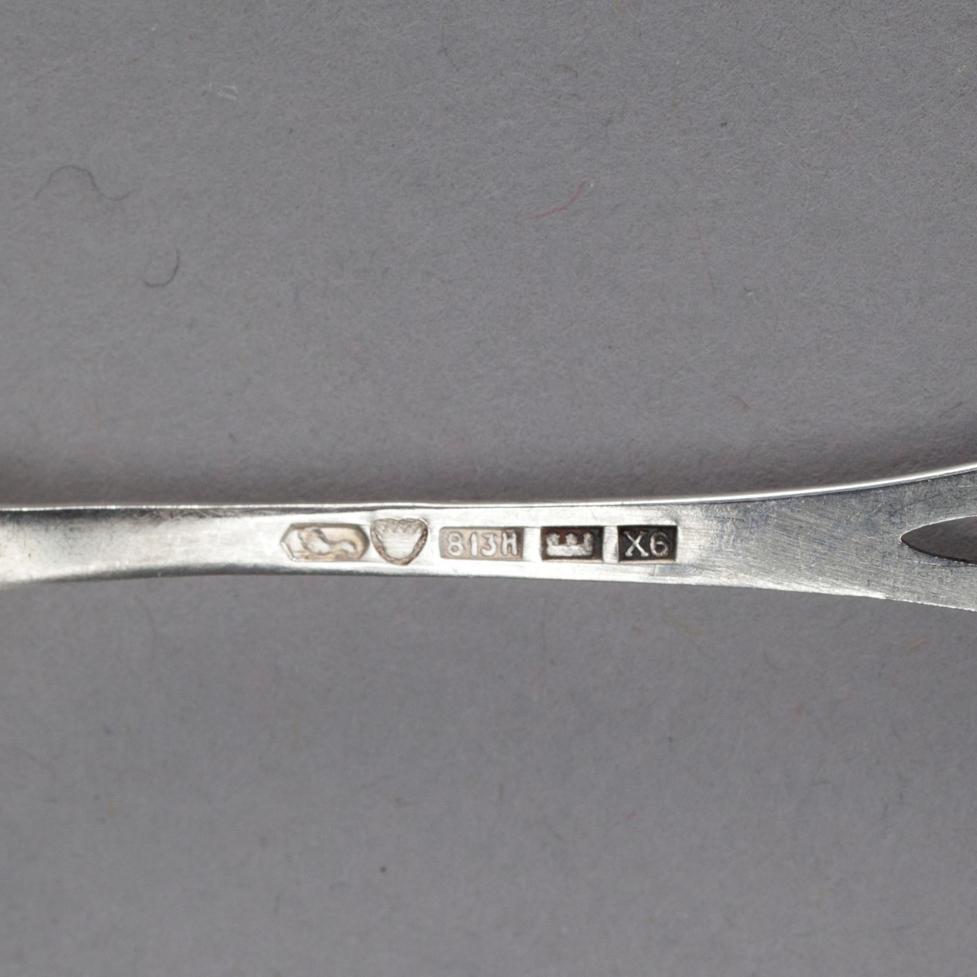 SILLGAFFLAR, 6 st, silver, Kultakeskus Tavastehus, 1952. Vikt tot. 52,3 g.