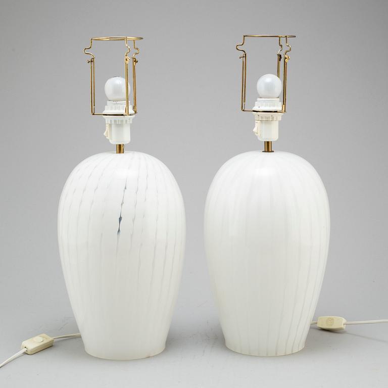 A pair of glass table lamps, 1980's.