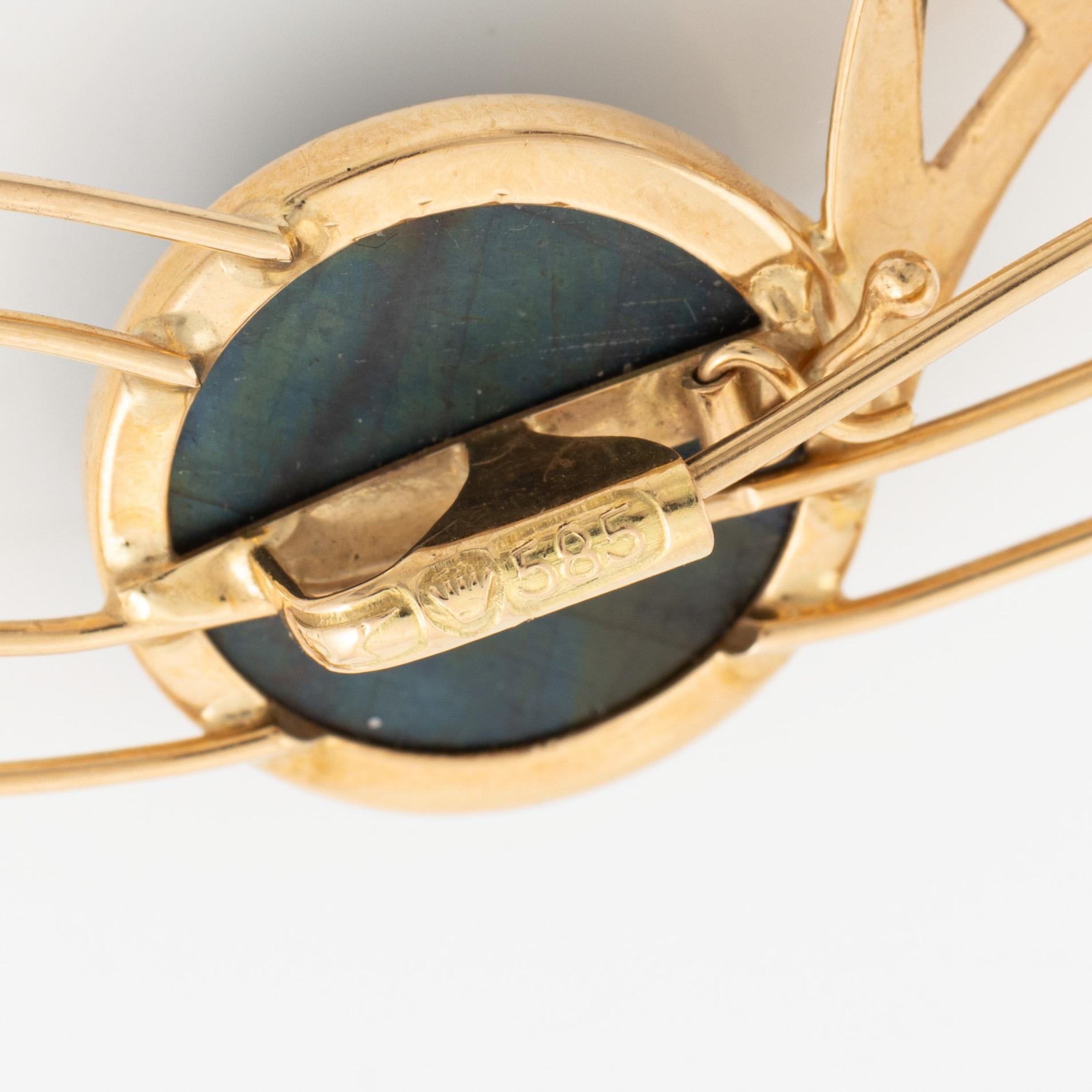 Brosch 14K guld med spektrolit, finska stämplar.