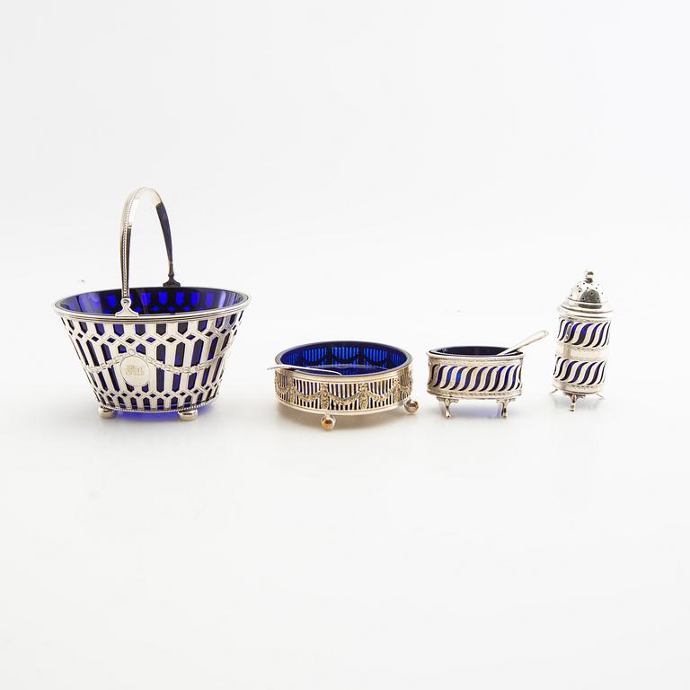 Bowl, salt cellar, spice container, and shaker silver Denmark early 20th century.