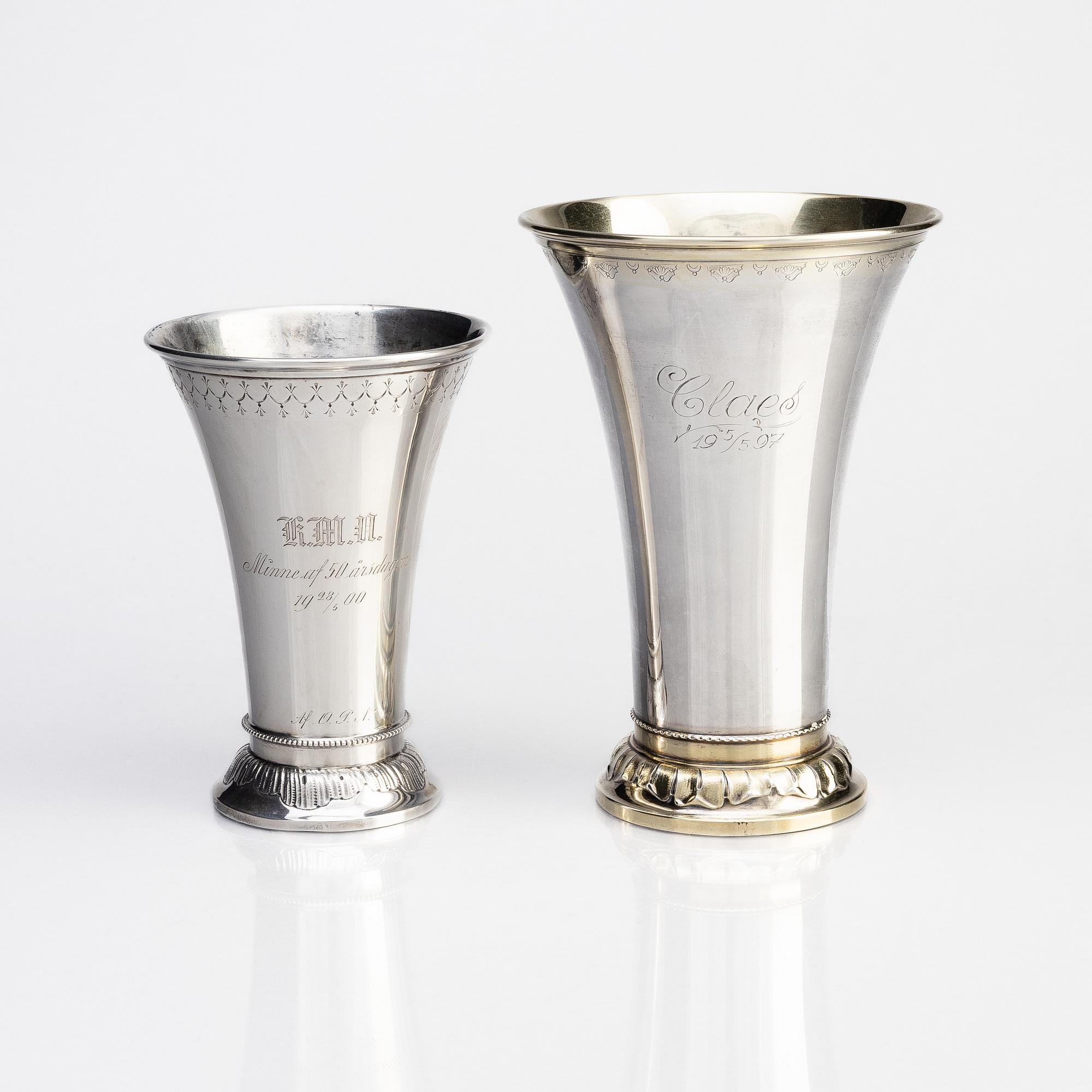 Two Swedish silver beakers, bearing the mark of K. Anderson Stockholm, 1900 and GAB Stockholm, 1947.