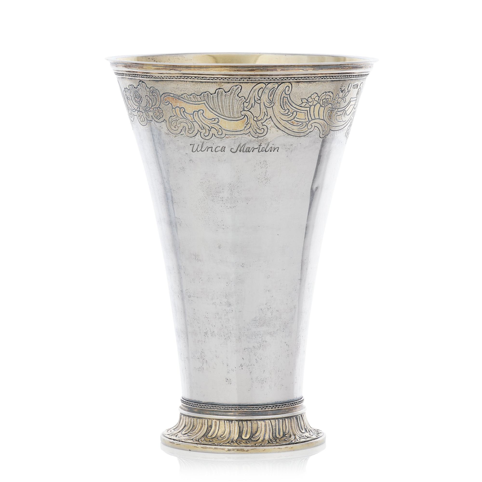 A Swedish Rococo parcel-gilt silver beaker, mark of Kilian Kelson, Stockholm 1750.