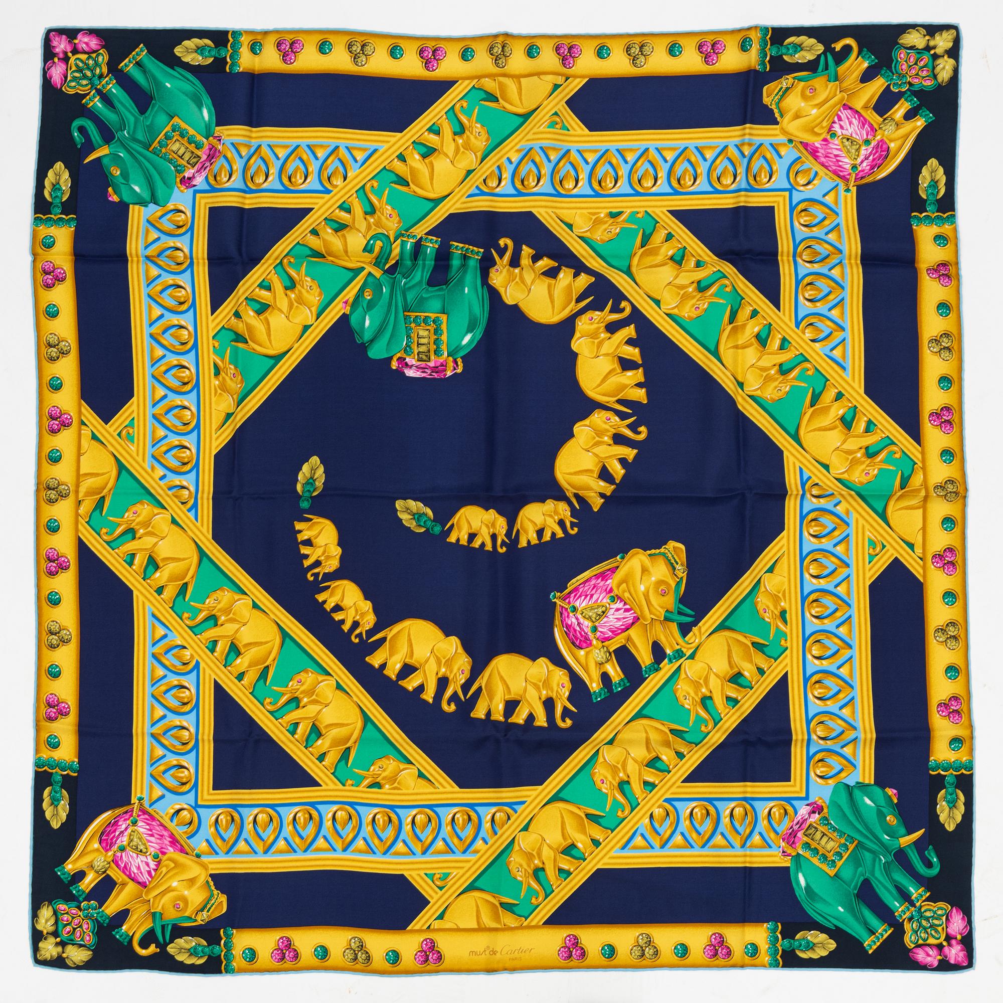 Cartier, a 'La Route des Indes' twill silk scarf.