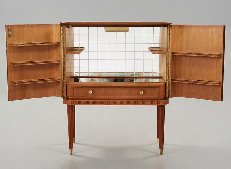 A Swedish Modern leather covered bar cabinet, 1940-50's.