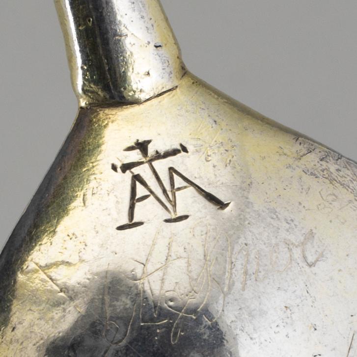 A Swedish 17th century silver-gilt spoon, unmarked (possibly Anders Andersson Amor, Sthlm 1684-1703).