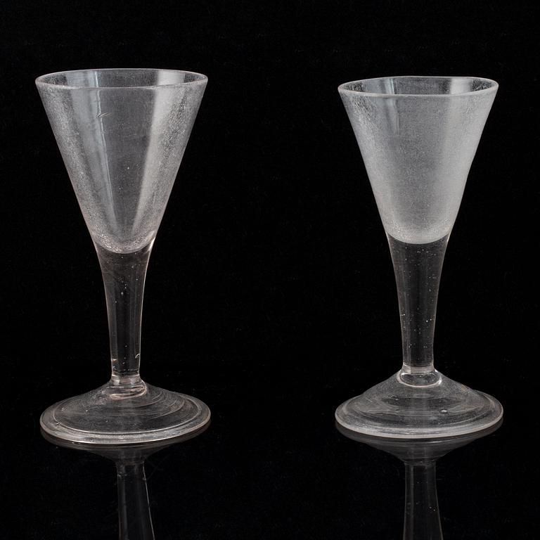 Two Swedish 18th century wine goblets, possibly Kungsholms Glasbruk.