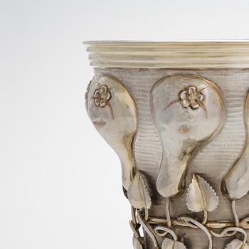 An early 20th-century parcel-gilt silver standing cup, maker's mark presumably Ludwig Neresheimer & Co, Hanau, Germany.