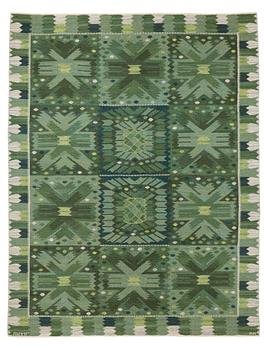 Barbro Nilsson, A CARPET, "Nejlikan grön", flat weave, ca 276,5 x 214,5 cm, signed AB MMF BN.