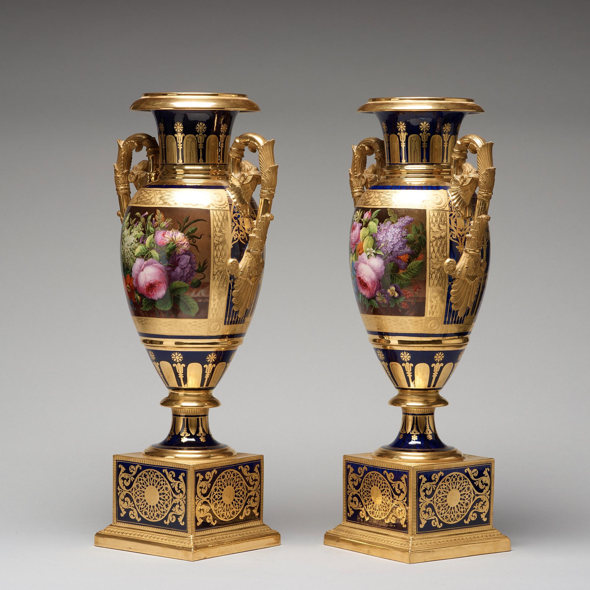 A matched large pair of Darte French Empire vases.