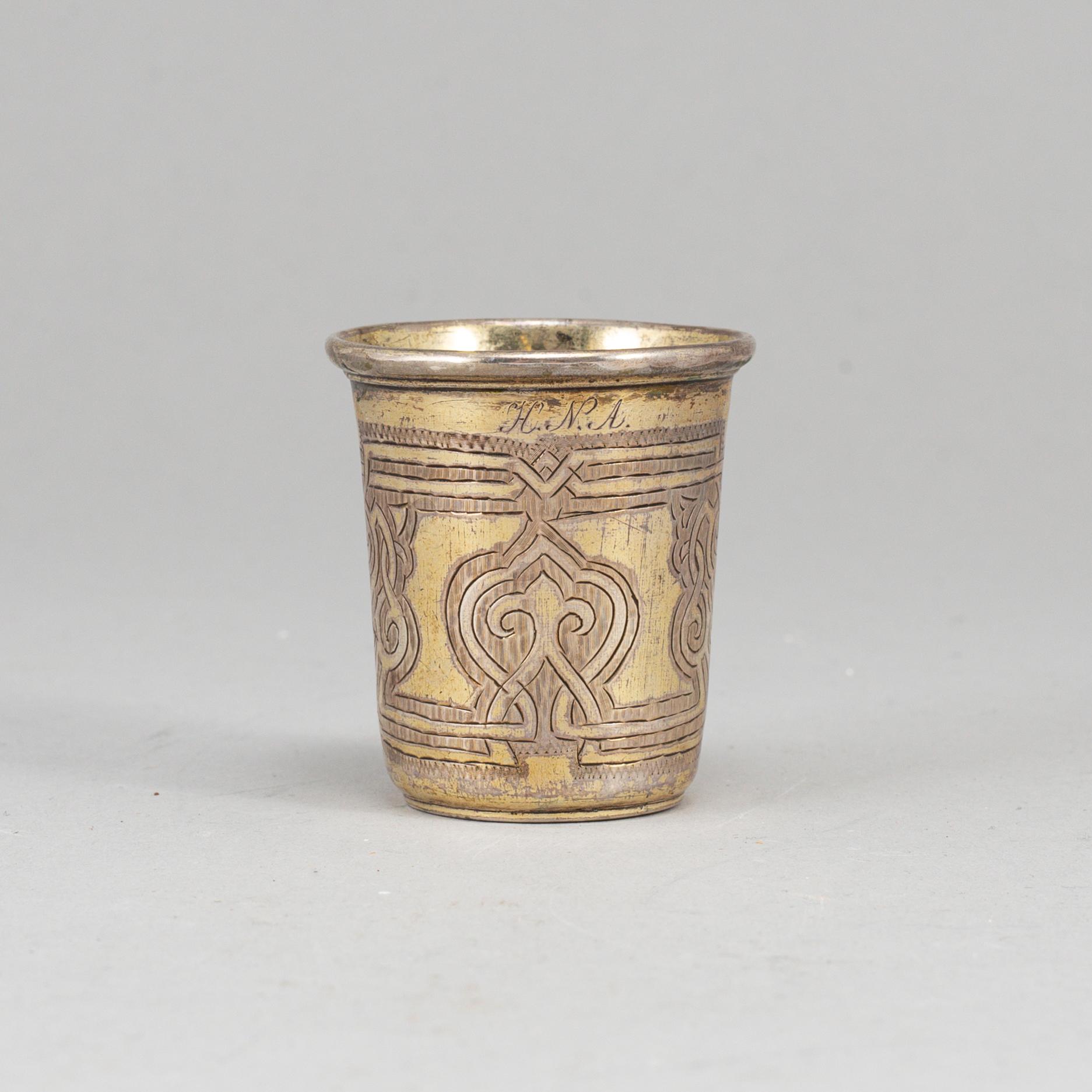 Vodkakopp, silver, icke identifierad mästarstämpel, Moskva 1859.