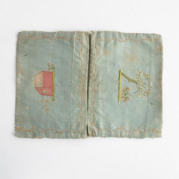 Two swedish 18 century silk wallets.ca 20,5 x 11,5 & 17,5 x 12,5 cm.