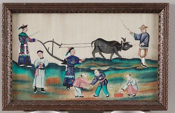 GOUACHER,14 stycken. Qingdynastin sent 1800-tal.
