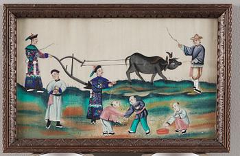 A set of 14 export gouaches on pith paper, portraying the Chinese tea industri, Qing dynasty late 19th Century.