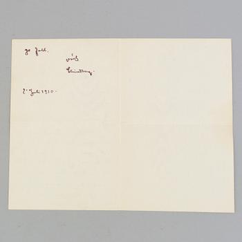 AUGUST STRINDBERG, brev, daterad 1910.