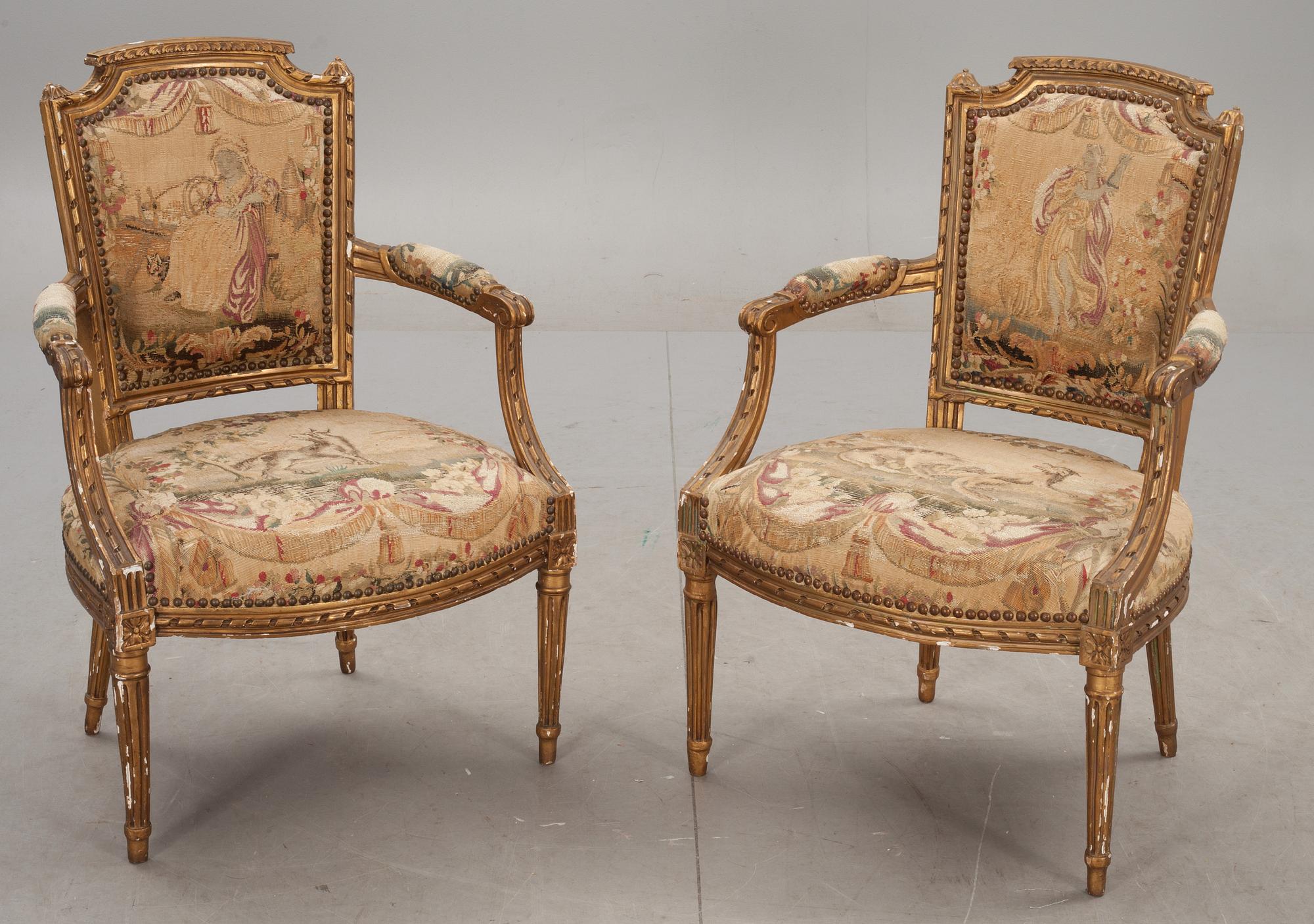 KARMSTOLAR, ett par, Louis XVI-stil.
