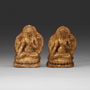 Two gilded clay Tsa-Tsa, Qing dynasty, Qianlong (1736-95).