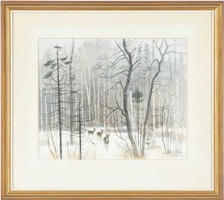 Harald Wiberg, Roe Deer in Winter Landscape.