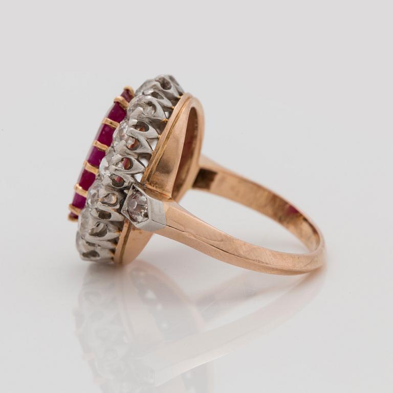 A circa 3.00 ct burmese ruby and old cut diamond cluster ring. Certificate from GCS.