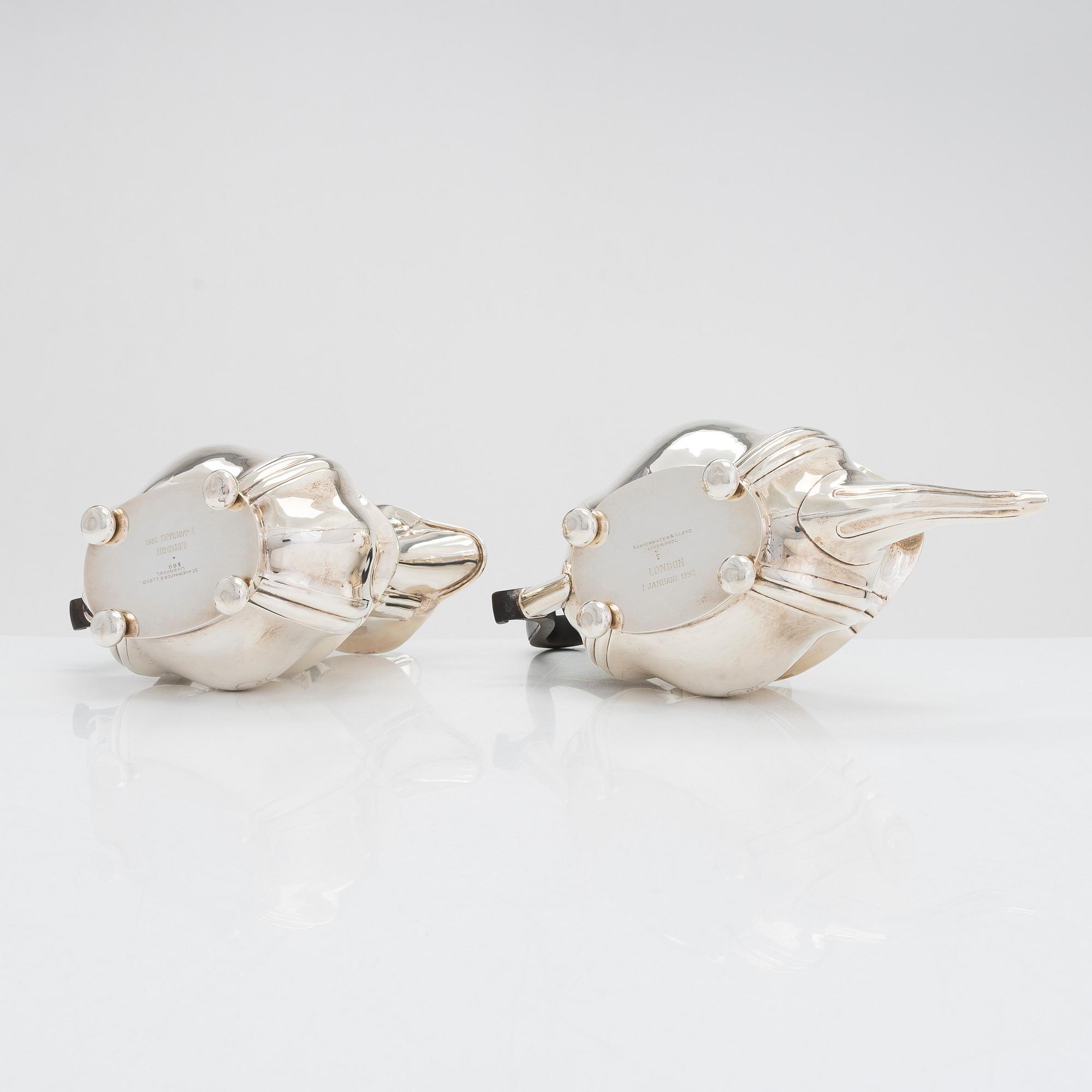 Te- och kaffeservis, 4 dlr, sterlingsilver, Joseph Gloster Ltd, Birmingham 1911, 1919 och 1922.