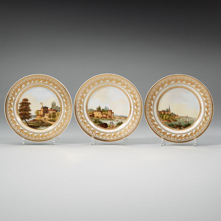 A group of six French topographic dessert dishes, first half of 19th Century.
