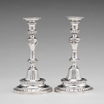 A pair of 18th century silver candlesticks, mark of Pehr Zethelius, Stockholm 1780.