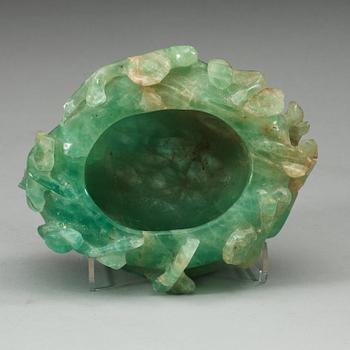 A Chinese green stone brush pot, first part of 20th Century.