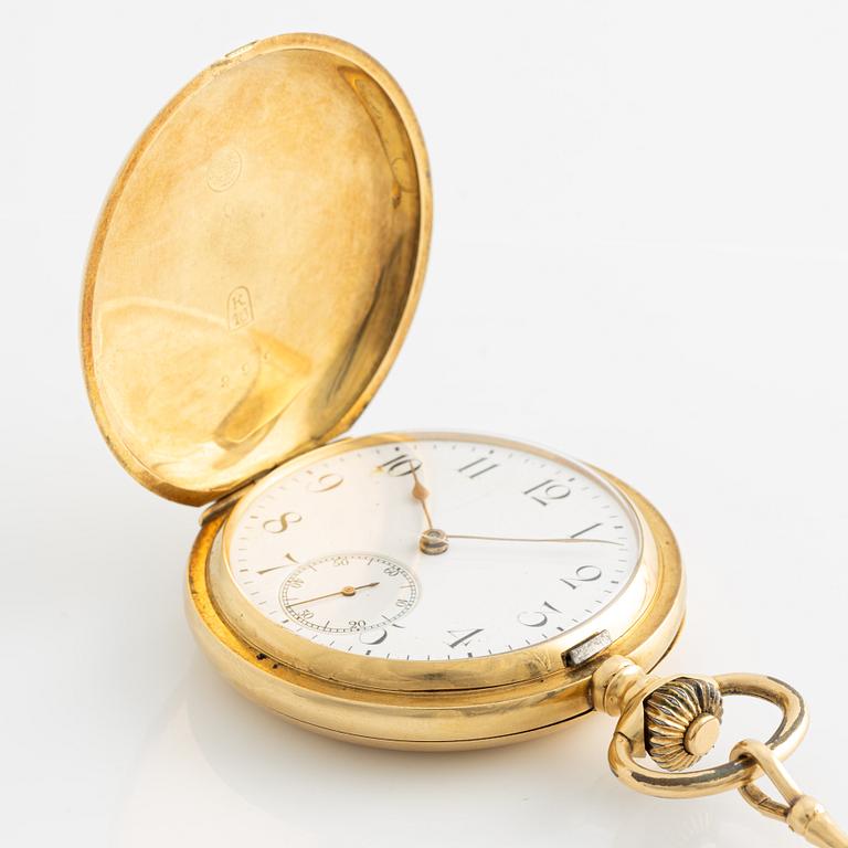 Omega, pocket watch, 18K gold, 18K gold chain, 51 mm.