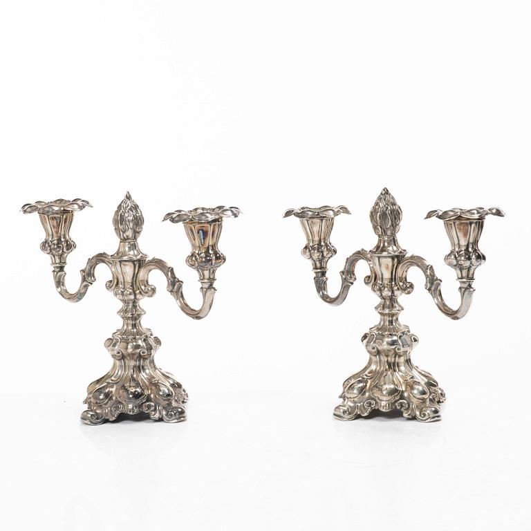 A pair of Baroque style silver candelabras, C.G.Hallberg, Stockholm, Sweden, 1945.