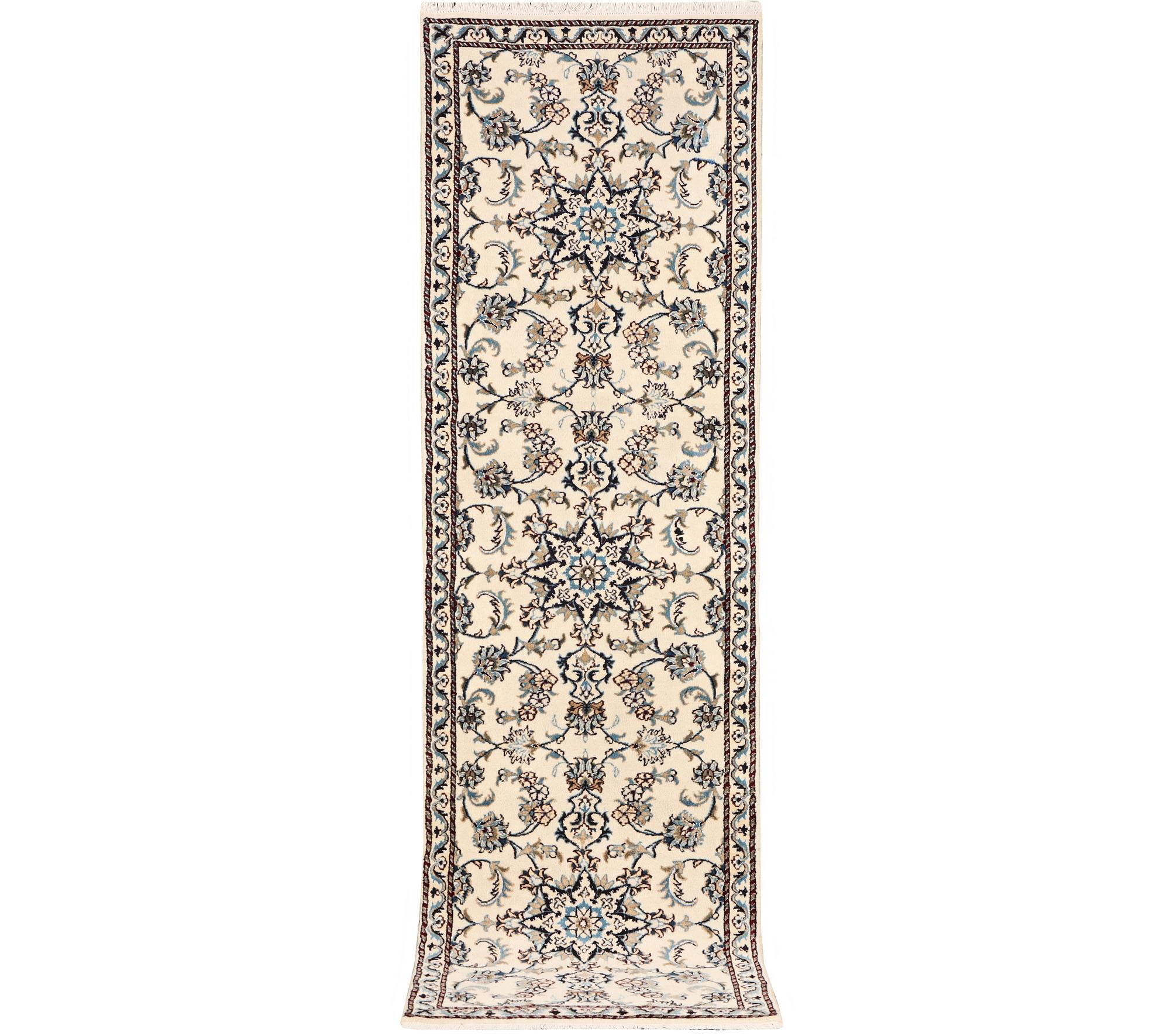 A Nain runner carpet, part silk, c. 298 x 80 cm.
