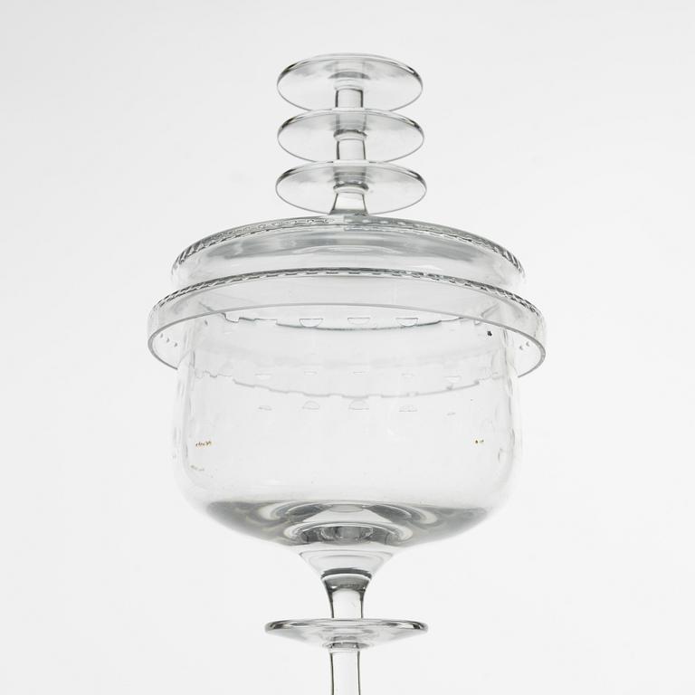 Nils Landberg, three lidded glass cups, Sandviks, Sweden, 1960's.