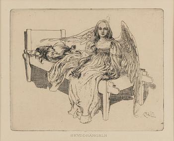 CARL LARSSON, etching, signed C.L. in the plate. Executed 1898. State 5. 425 unsigned copies. "The Guardian Angel".