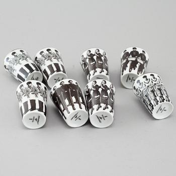 ÅSA LINDSTRÖM, snapsglas, 8 st, porslin, Rörstrand, 2000-tal.