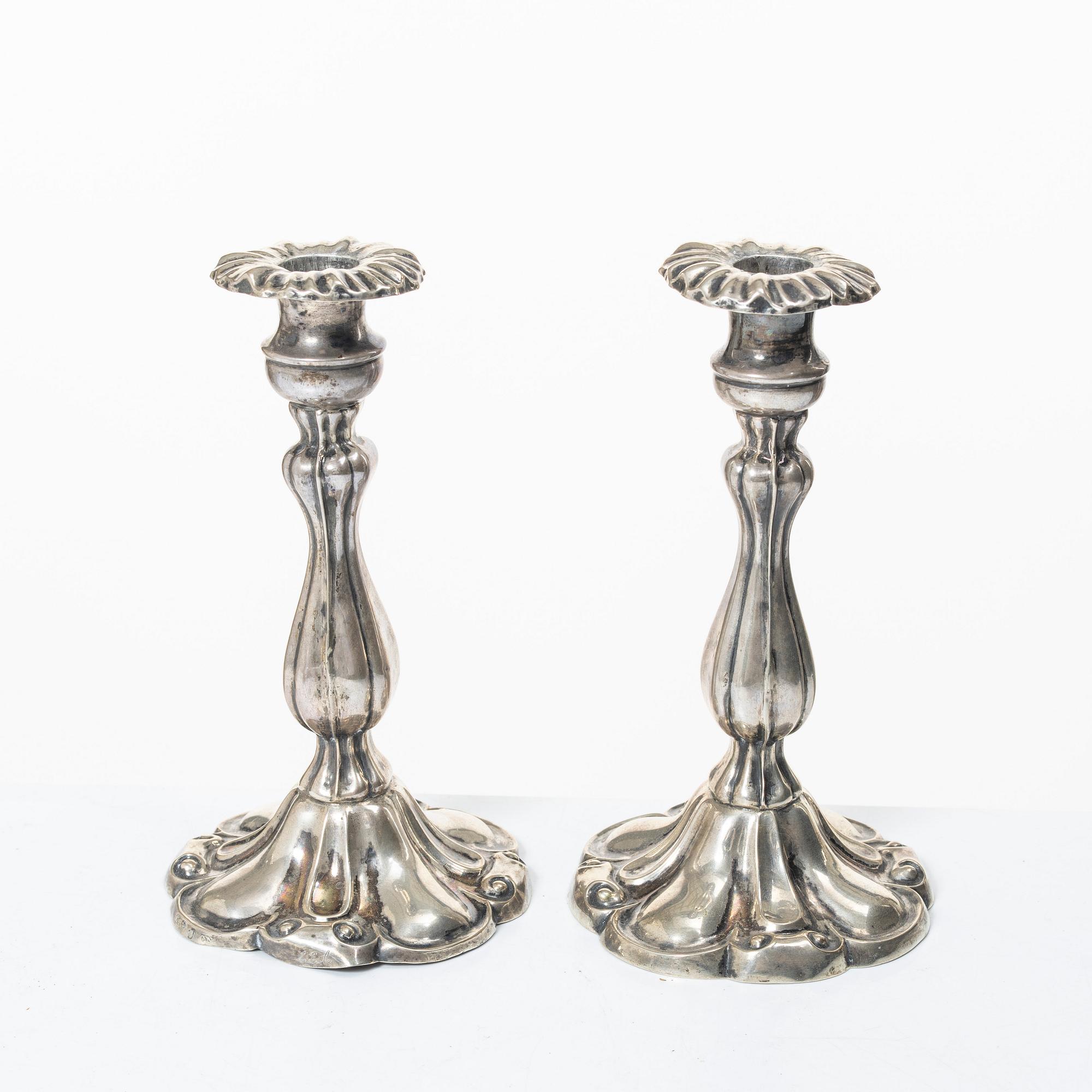 Carl Nyström, pair of silver candelsticks, Stockholm, 1850.