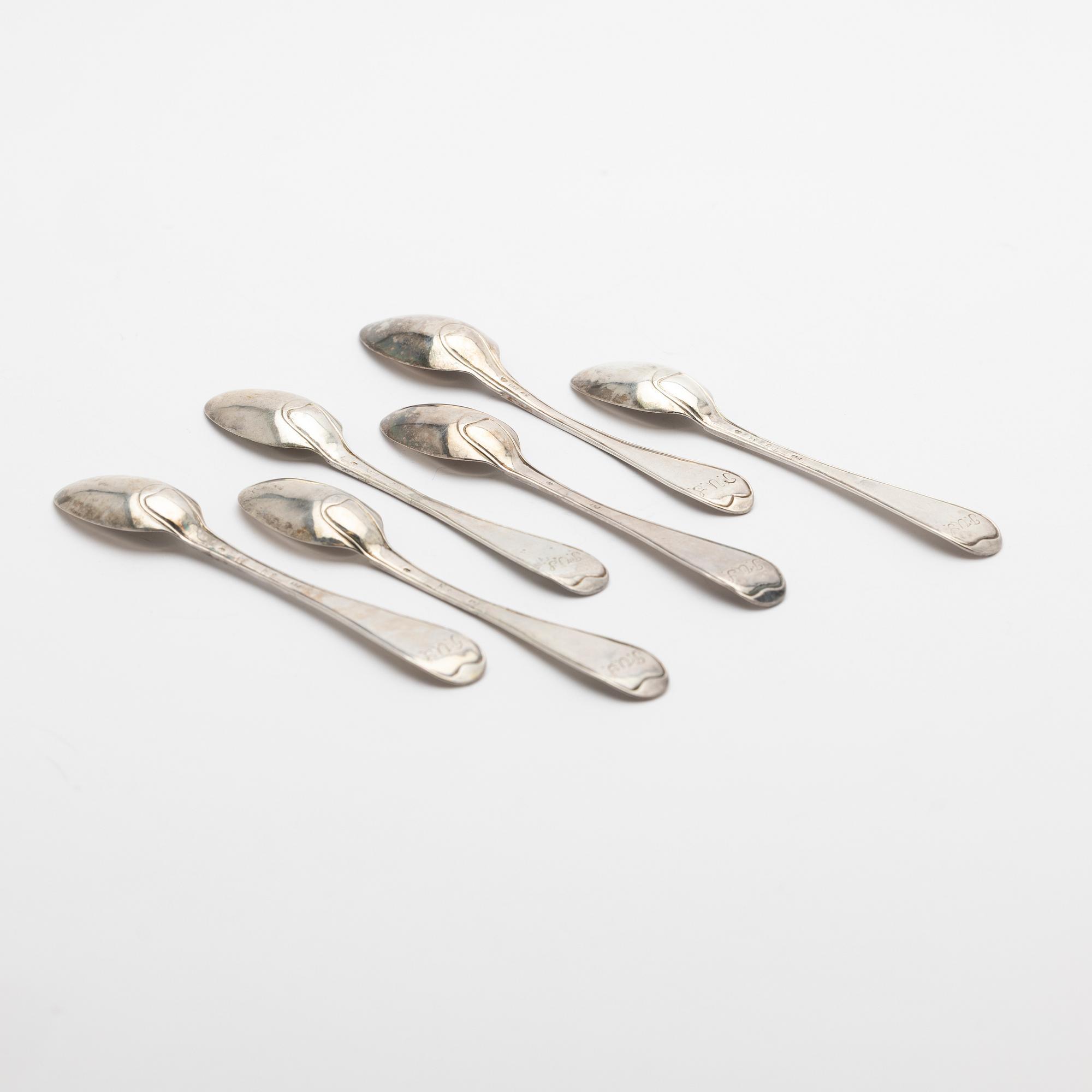 Teaspoons, 6 pcs, silver, 1780s.