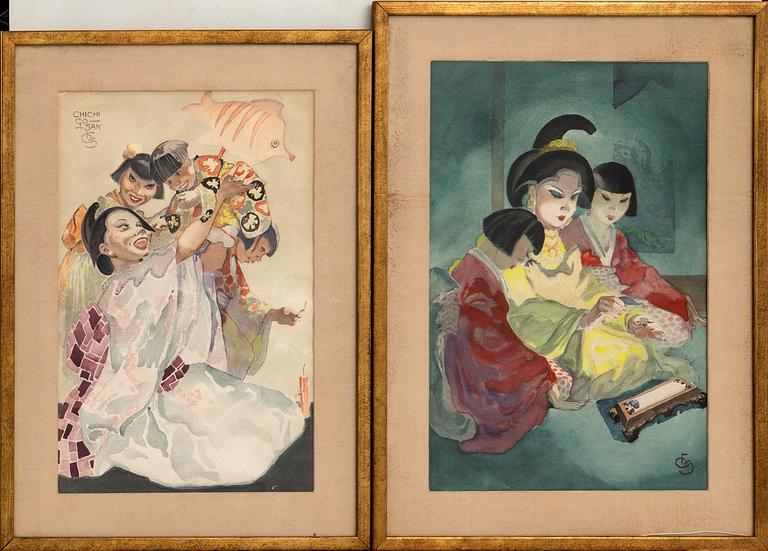 Unidentified artist, two Japonisme motifs, "Chichi Go San".