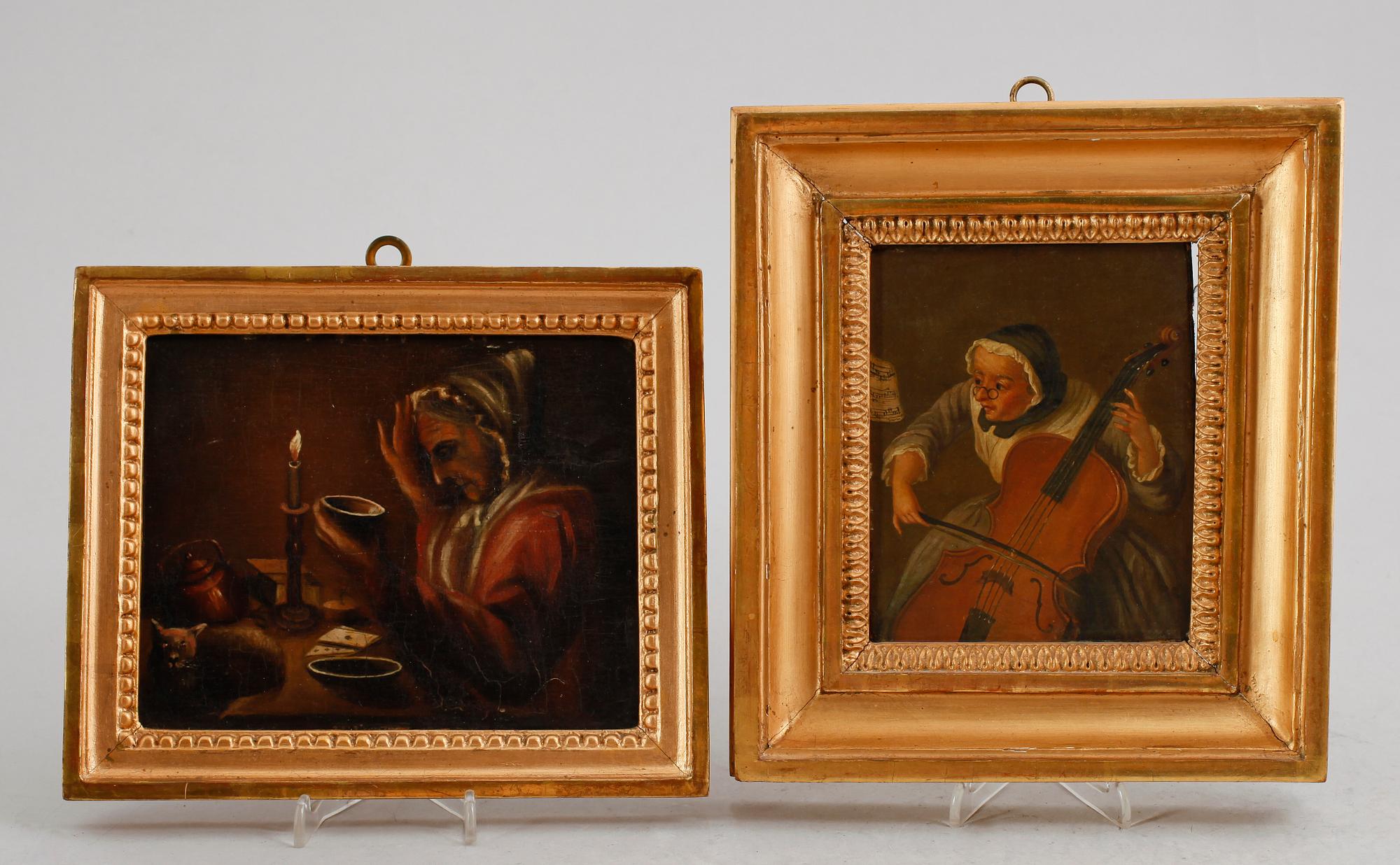OKÄND KONSTNÄR, 2 st, olja på pannå, 1800-tal.