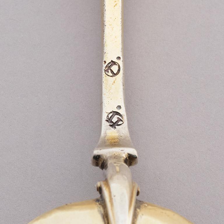 A parcel-gilt Baroque silver spoon, 18th century.
