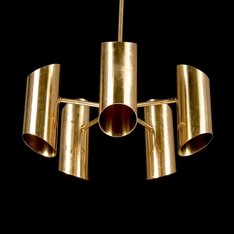 A 5-light brass pendant ceiling lamp, latter half of the 20th century.