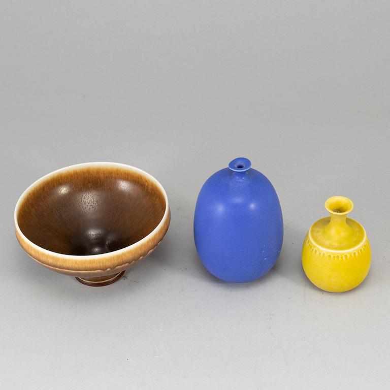 Two stoneware vases and a bowl.