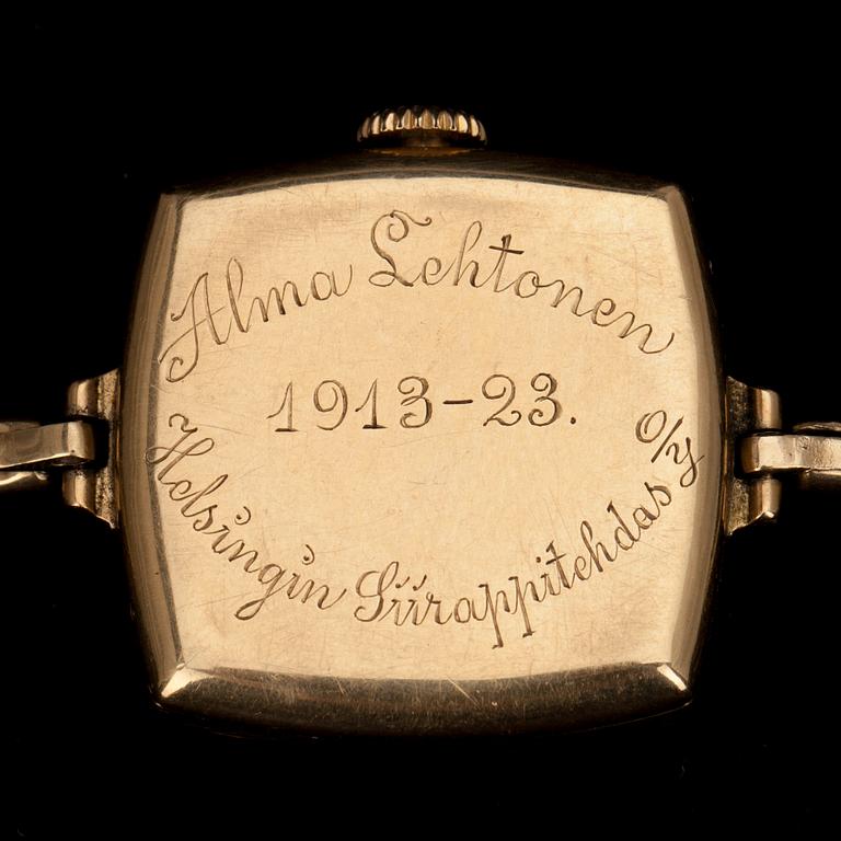 ARMBANDSUR, dam, guld 14K och 18K. 1920-tal. Totalvikt 19 g.