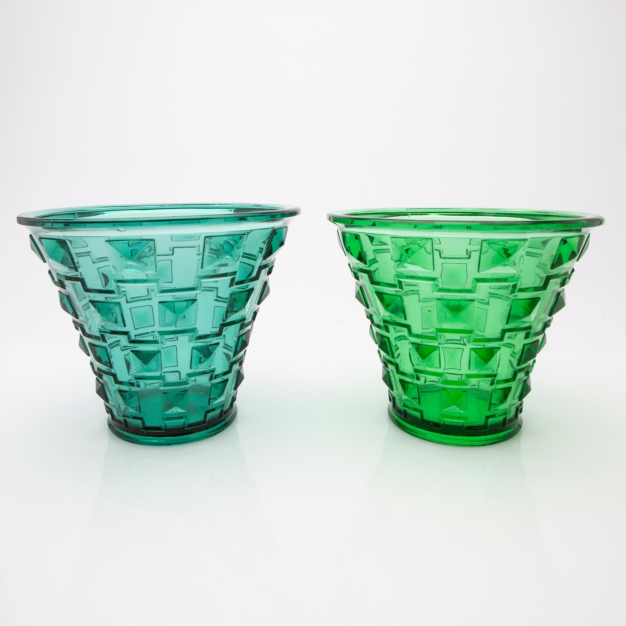 Simon Gate, vases, 3 pcs, "SP14", Orrefors, 1930s.