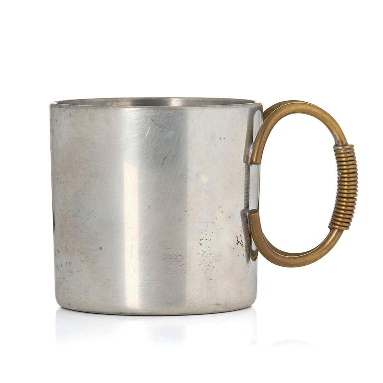 Firma Svenskt Tenn, a pewter and brass cup model "A 2196", Stockholm, 1957.