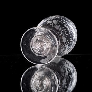 A Danish wedding glass goblet, dated 1860.