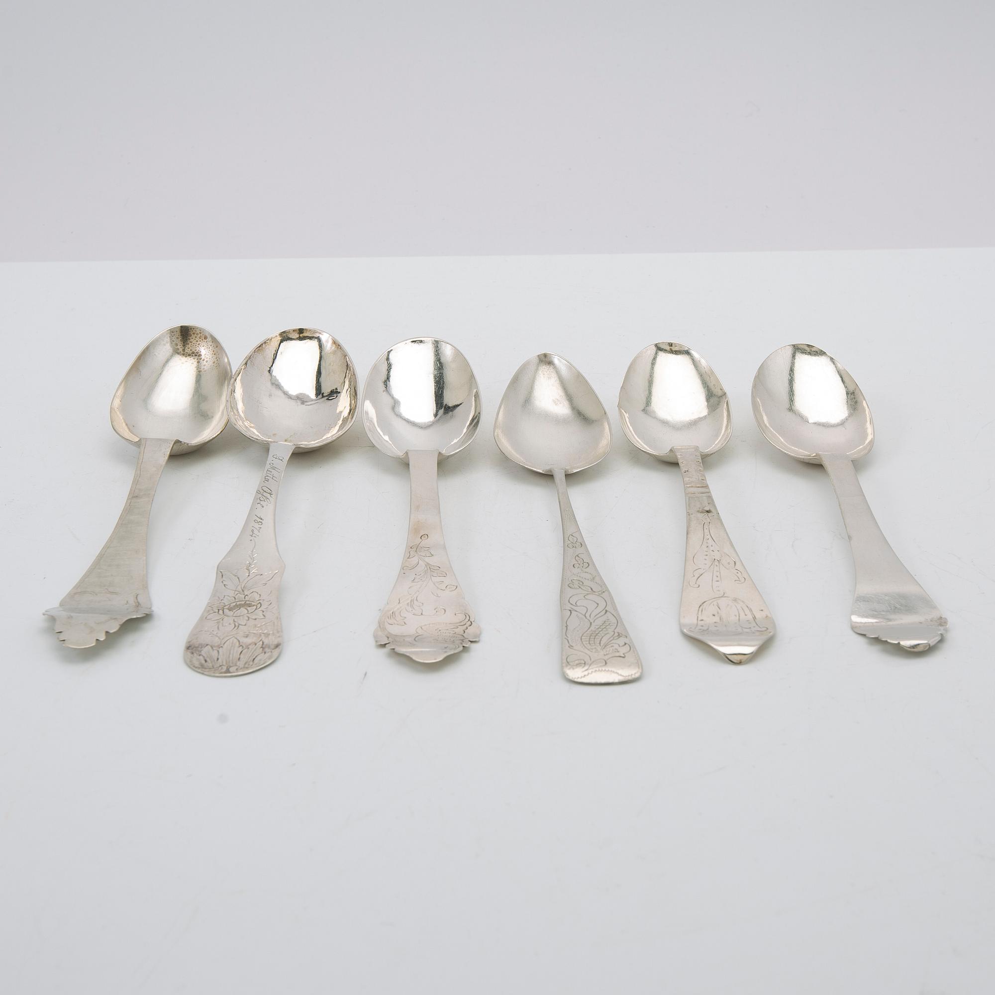 Spoons, 6 pieces, silver, 18th-19th century.