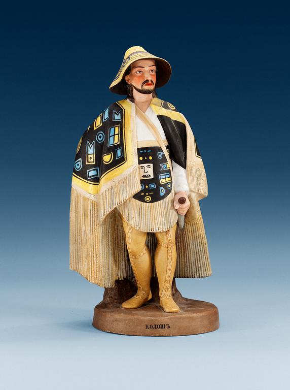 A Russian bisquit figure of a Kolosh man, Gardner manufactory, late 19th Century.