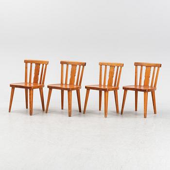 A set of four stained pine chairs from Åby Möbelfabrik, 1940s.